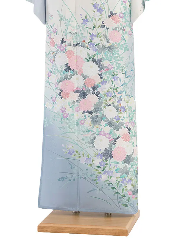 【単衣】夏訪問着レンタル 0142 白×ブルーグレー 花華