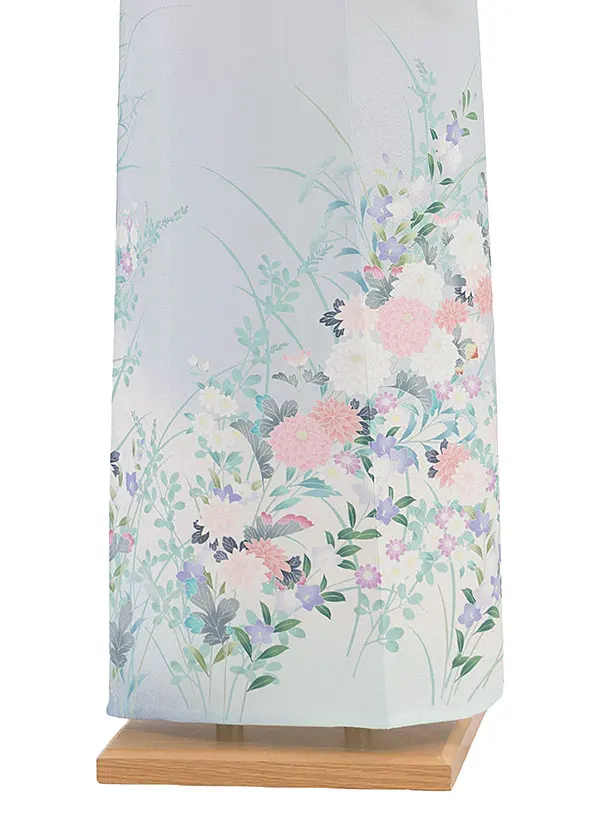【単衣】夏訪問着レンタル 0142 白×ブルーグレー 花華