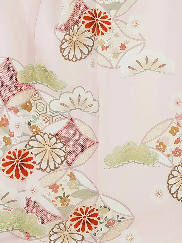 訪問着レンタル(Sサイズ) 0144 紅一点／淡ピンク 七宝に菊