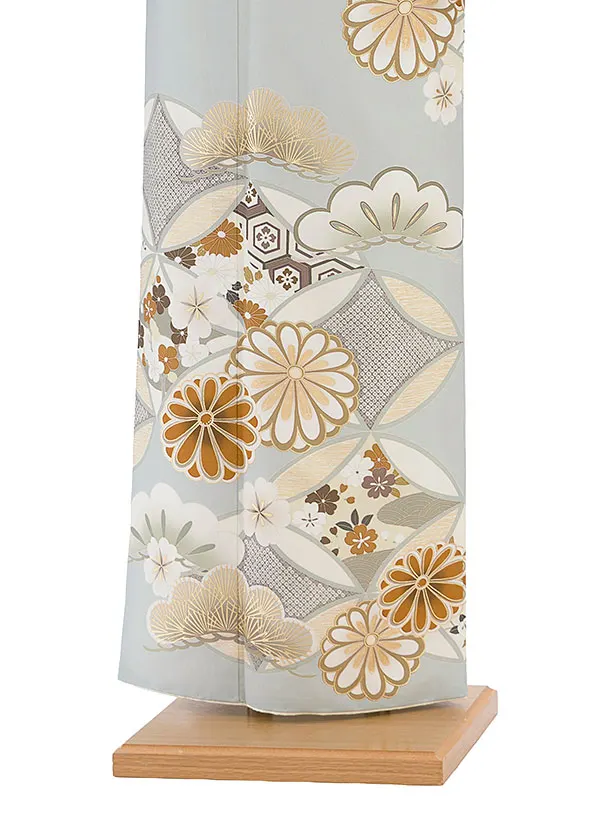 訪問着レンタル(Sサイズ) 0145 紅一点／ブルーグレー 七宝に菊