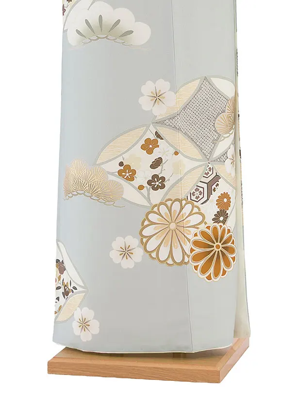 訪問着レンタル(Sサイズ) 0145 紅一点／ブルーグレー 七宝に菊