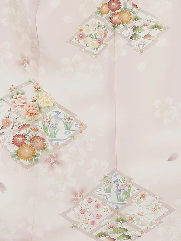 訪問着レンタル(Sサイズ) 0146 華徒然／ピンク 桜花菱