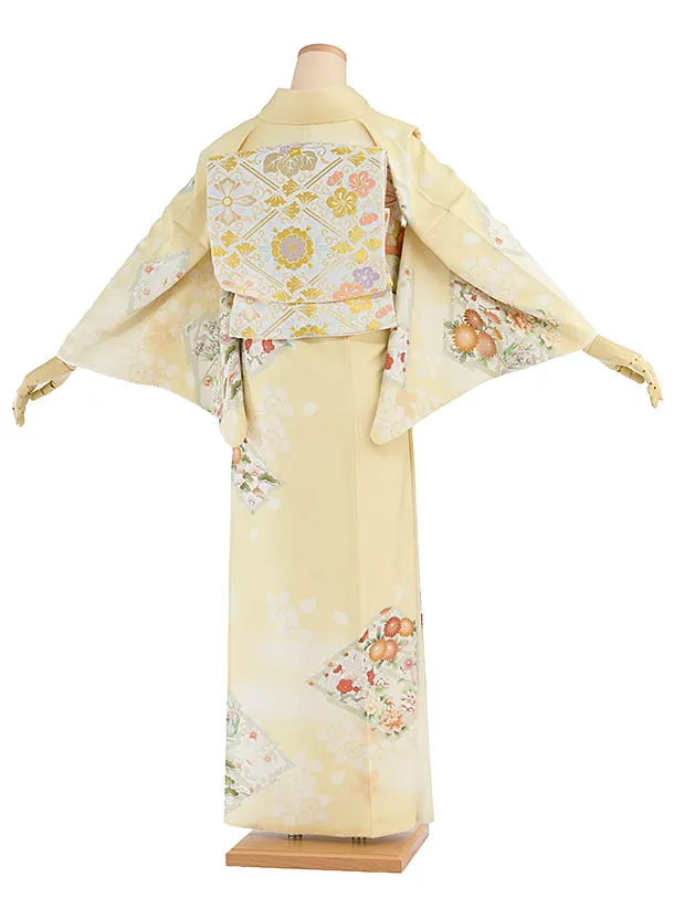 訪問着レンタル(Sサイズ) 0147 華徒然／黄色 桜花菱