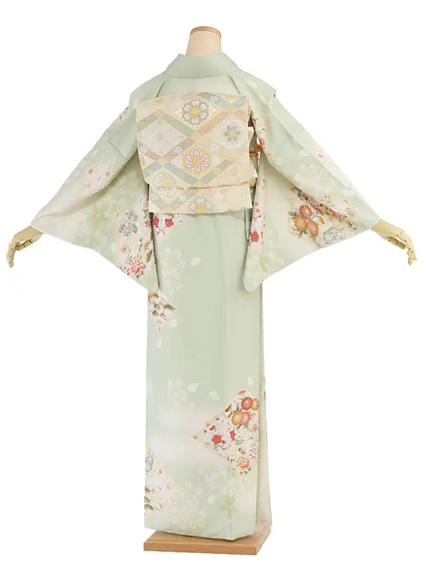 【単衣】夏訪問着レンタル 0152 華徒然／淡グリーン 桜花菱