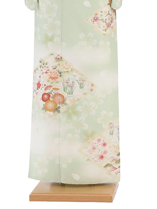 【単衣】夏訪問着レンタル 0152 華徒然／淡グリーン 桜花菱