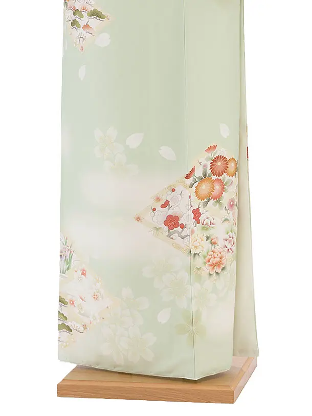 【単衣】夏訪問着レンタル 0152 華徒然／淡グリーン 桜花菱