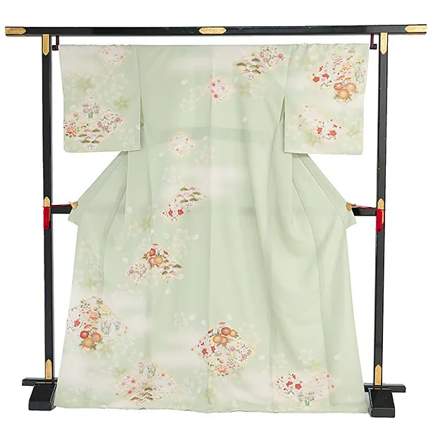 【単衣】夏訪問着レンタル 0152 華徒然／淡グリーン 桜花菱