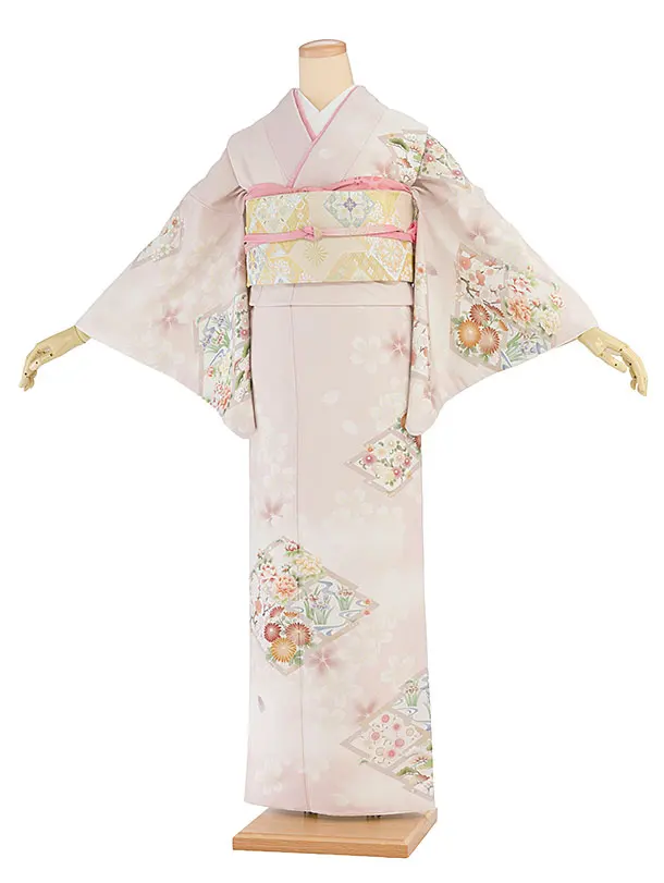 【単衣】夏訪問着レンタル 0153 華徒然／ピンク 桜花菱