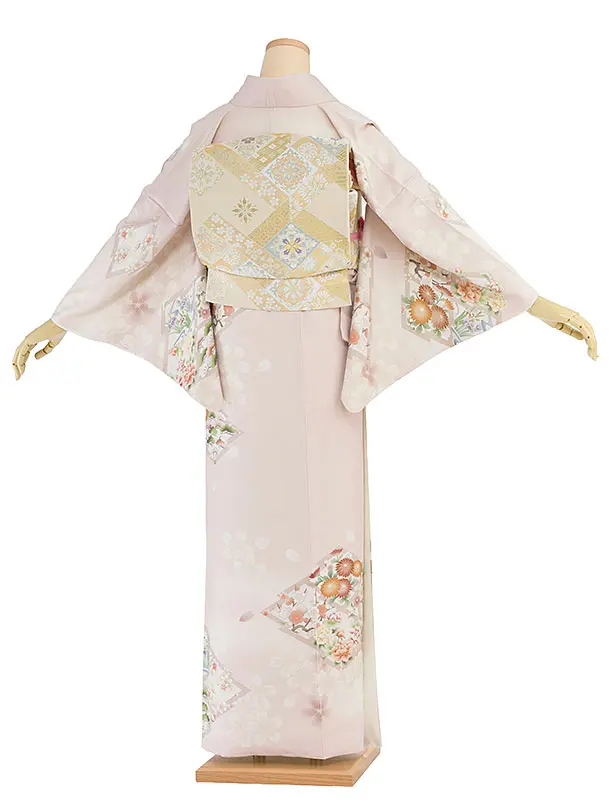 【単衣】夏訪問着レンタル 0153 華徒然／ピンク 桜花菱