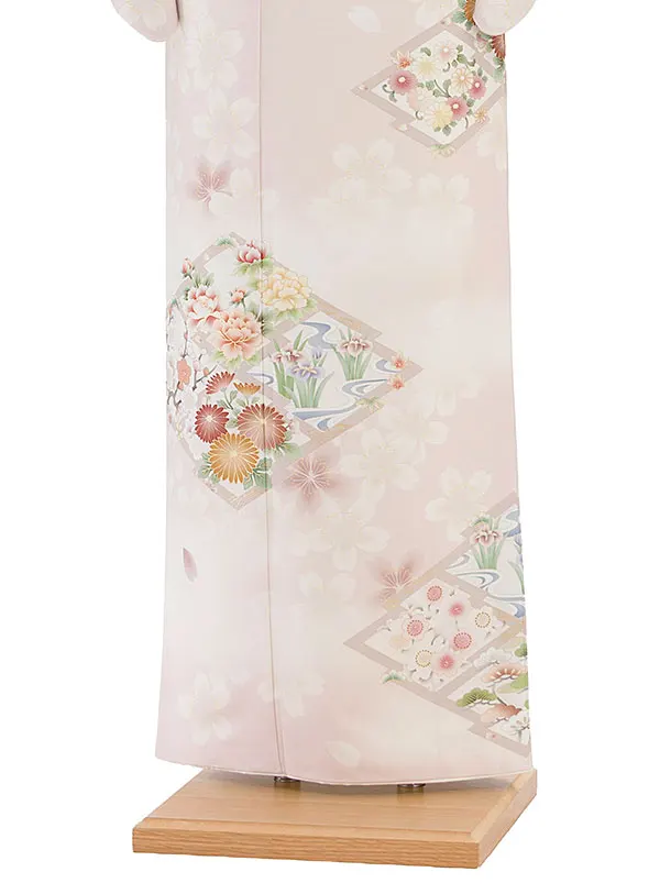 【単衣】夏訪問着レンタル 0153 華徒然／ピンク 桜花菱