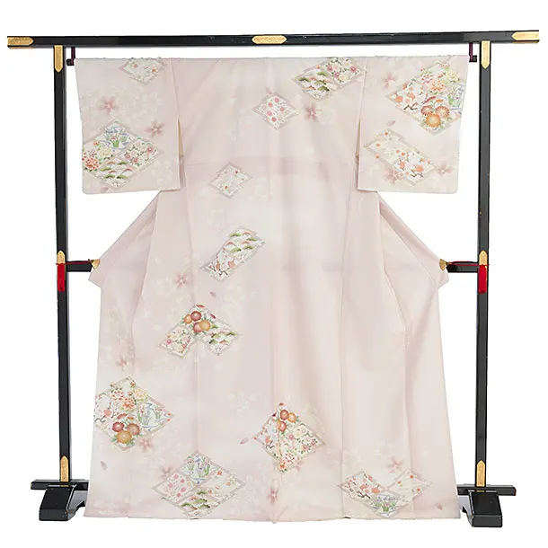 【単衣】夏訪問着レンタル 0153 華徒然／ピンク 桜花菱