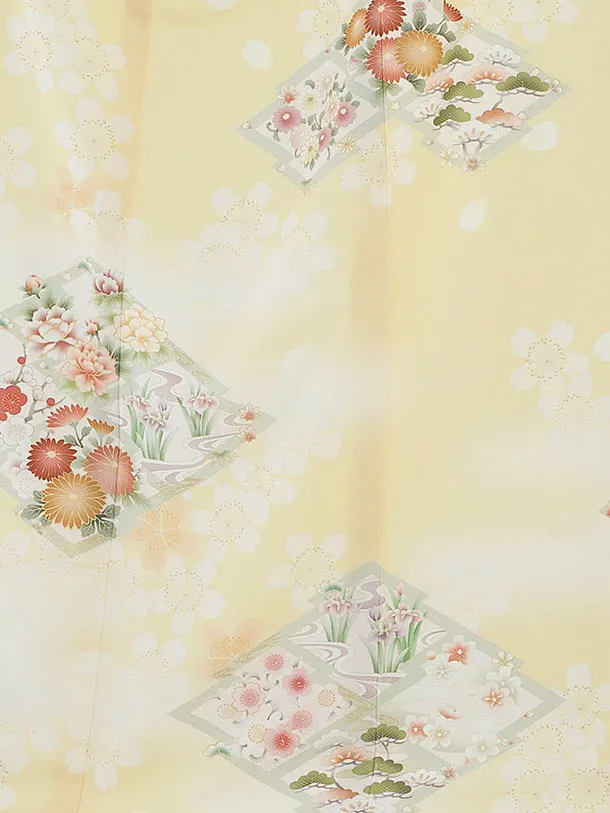 【単衣】夏訪問着レンタル 0154 華徒然／黄色 桜花菱