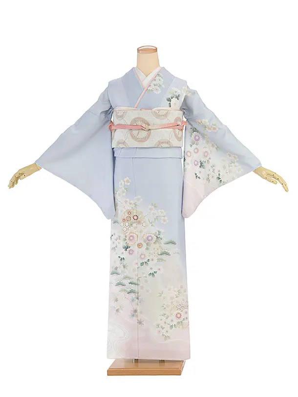 訪問着レンタル 0158 淡ブルー 華雪輪