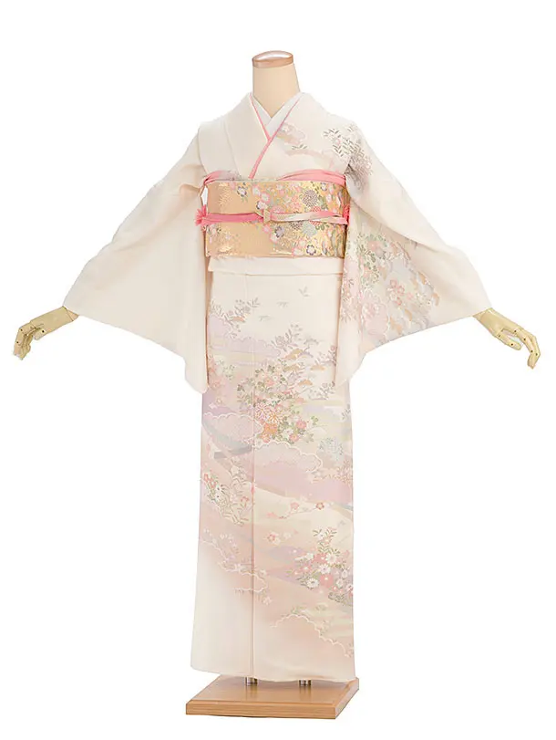 【単衣】夏訪問着レンタル 0161 クリーム 彩麗小花