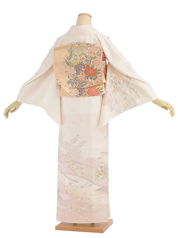 【単衣】夏訪問着レンタル 0161 クリーム 彩麗小花