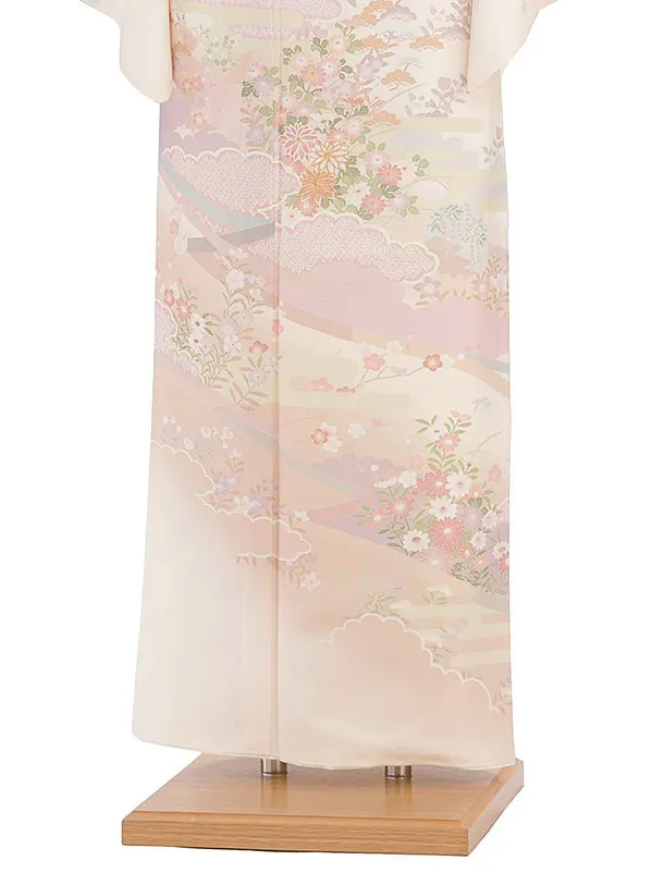 【単衣】夏訪問着レンタル 0161 クリーム 彩麗小花