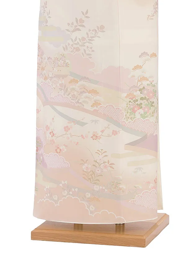 【単衣】夏訪問着レンタル 0161 クリーム 彩麗小花
