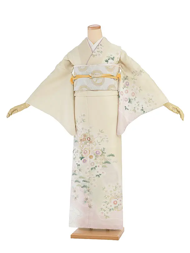 【単衣】夏訪問着レンタル 0163 クリーム 花雪輪