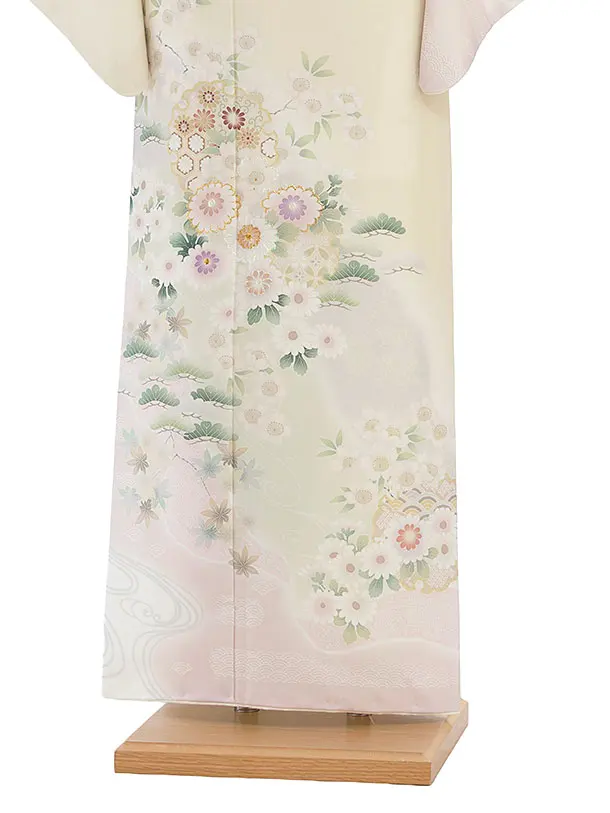 【単衣】夏訪問着レンタル 0163 クリーム 花雪輪