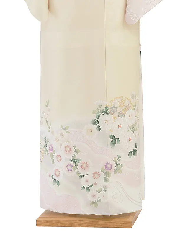 【単衣】夏訪問着レンタル 0163 クリーム 花雪輪