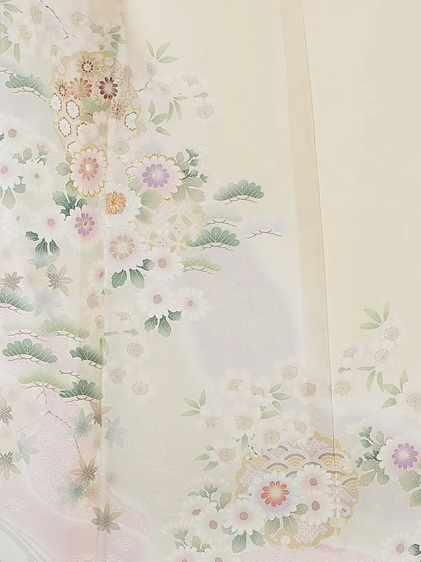 【単衣】夏訪問着レンタル 0163 クリーム 花雪輪