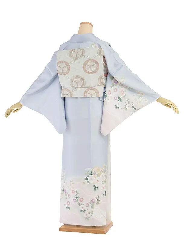 【単衣】夏訪問着レンタル 0165 淡ブルー 花雪輪