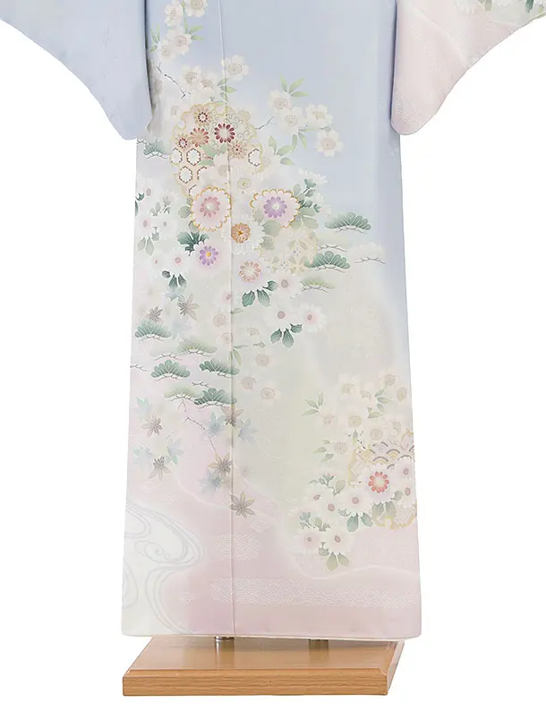 【単衣】夏訪問着レンタル 0165 淡ブルー 花雪輪