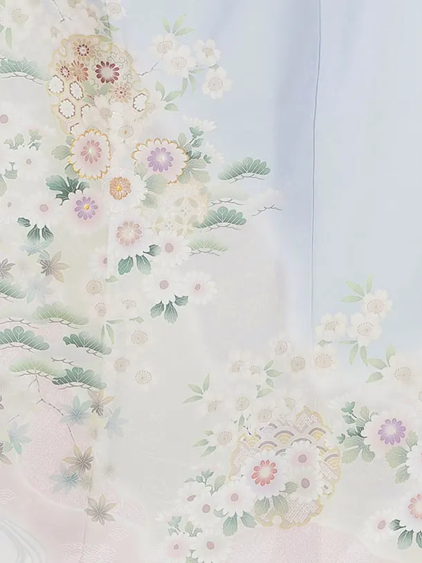 【単衣】夏訪問着レンタル 0165 淡ブルー 花雪輪