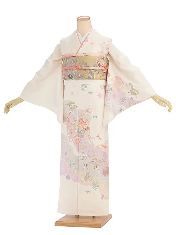 【単衣】夏訪問着レンタル 0167 クリーム 宝尽くし