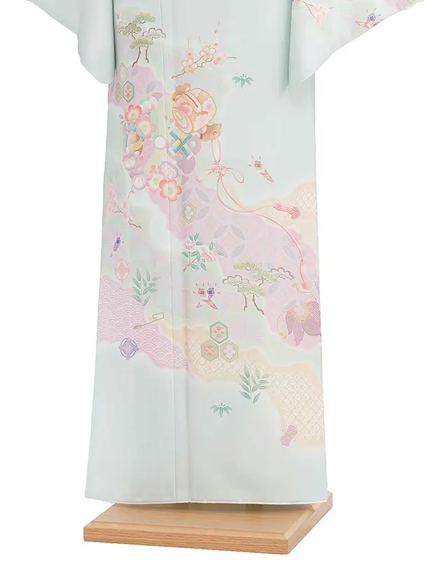 【単衣】夏訪問着レンタル 0168 薄水色 宝尽くし