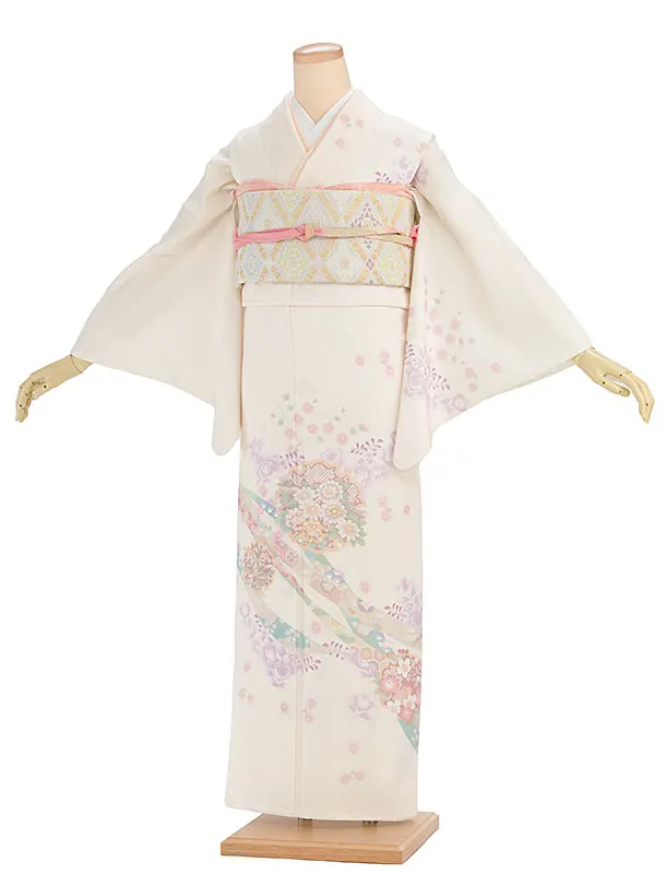 【単衣】夏訪問着レンタル 0169 クリーム 雪輪に華熨斗