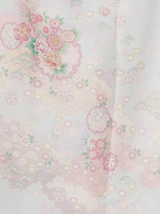 【単衣】夏訪問着レンタル 0170 淡グレー 秀花瑞祥