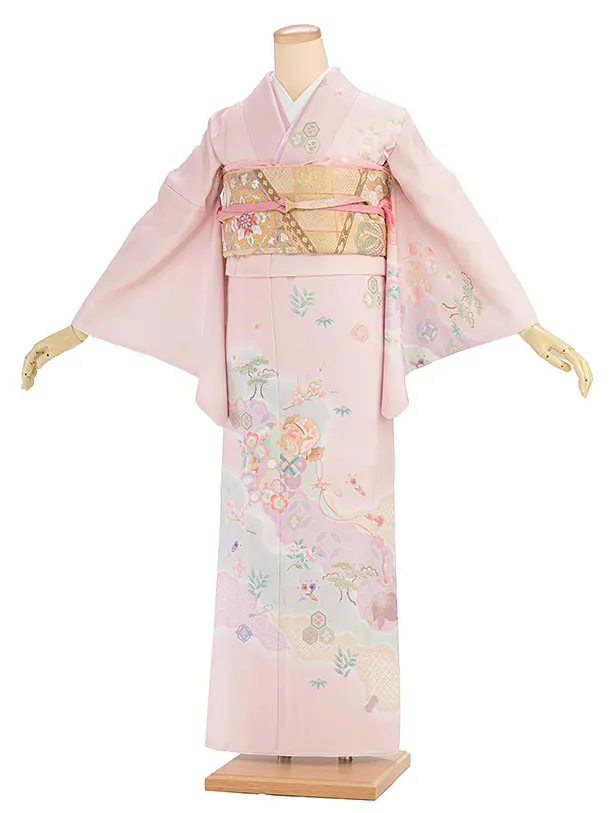 【単衣】夏訪問着レンタル 0172 ピンク 宝尽くし