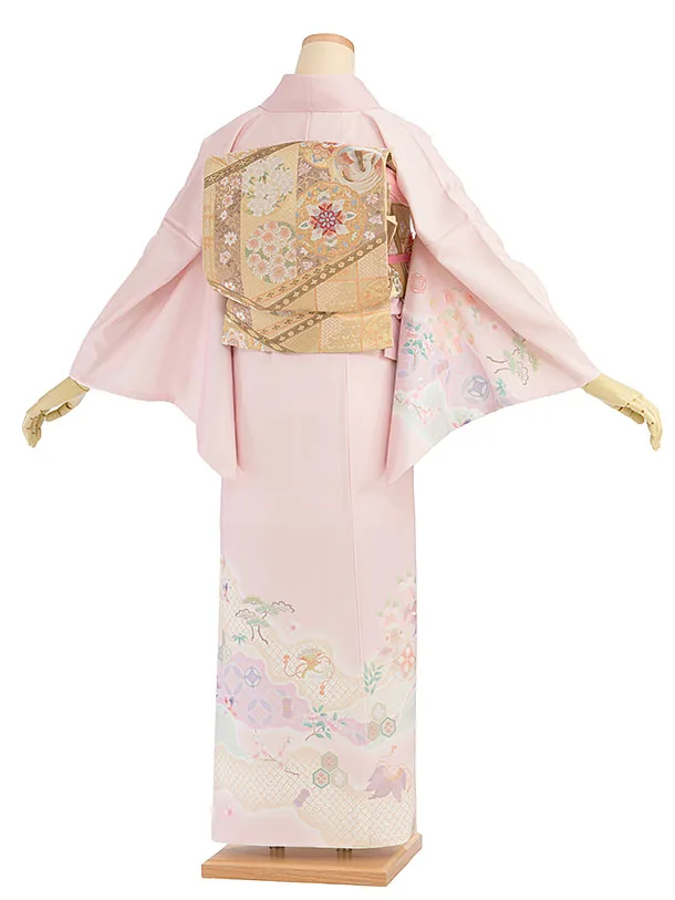 【単衣】夏訪問着レンタル 0172 ピンク 宝尽くし