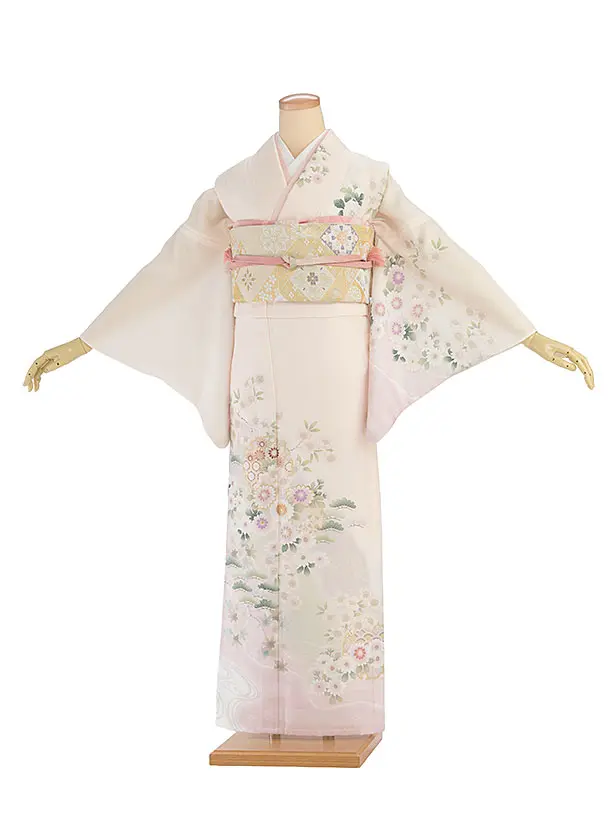 【単衣】夏訪問着レンタル 0175 淡ペールオレンジ 華雪輪