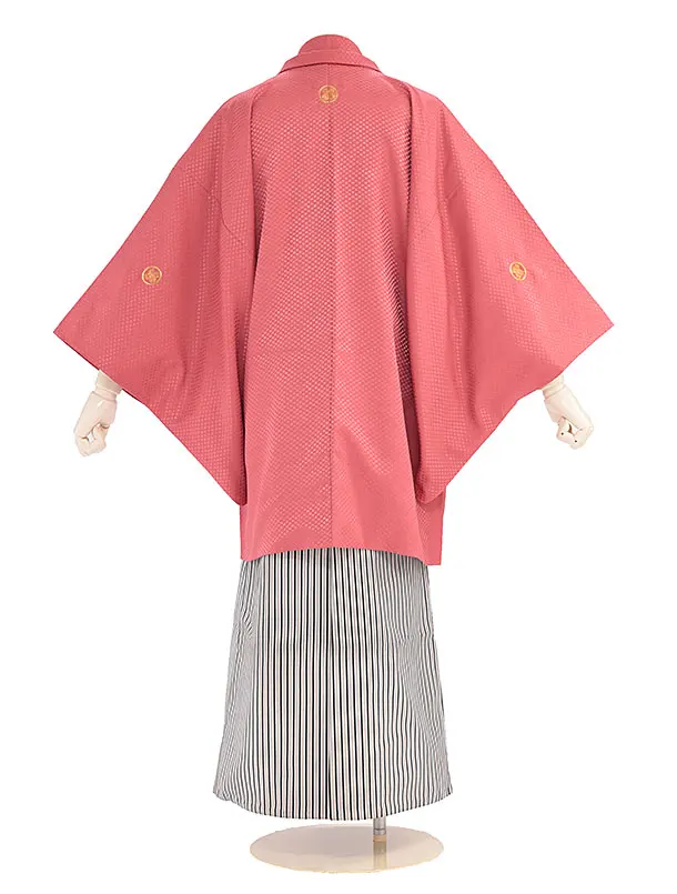 卒業式成人式袴男ﾚﾝﾀﾙ035*5ﾛｰｽﾞﾋﾟﾝｸ/黒銀縞