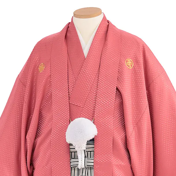 卒業式成人式袴男ﾚﾝﾀﾙ035*5ﾛｰｽﾞﾋﾟﾝｸ/黒銀縞