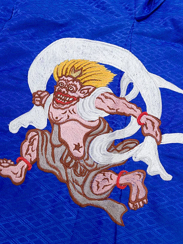 卒業式成人式袴男ﾚﾝﾀﾙ111*6青紋付雷神/銀紺