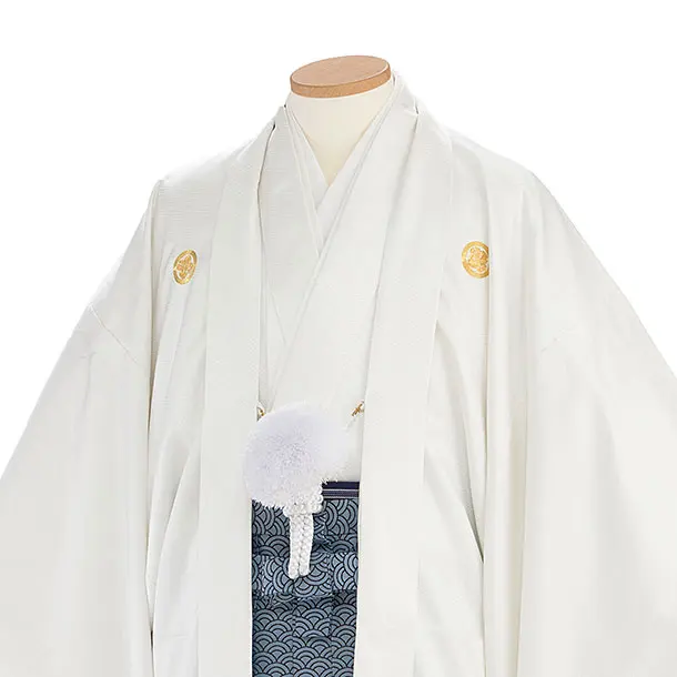 卒業式成人式袴ﾚﾝﾀﾙ146白紋付×ﾌﾞﾙｰｺﾞｰﾙﾄﾞ