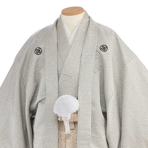 卒業式成人式袴ﾚﾝﾀﾙ147白黒唐草紋付×黒金ぼかし袴