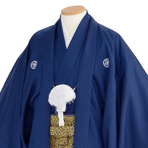 卒業式成人式袴ﾚﾝﾀﾙ158紺紋付×ｺﾞｰﾙﾄﾞ袴
