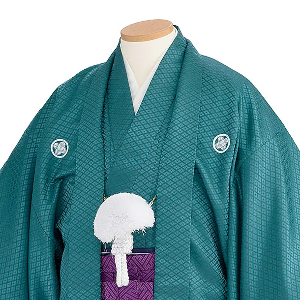 卒業式成人式袴ﾚﾝﾀﾙ164ｸﾞﾘｰﾝ紋付×紫袴
