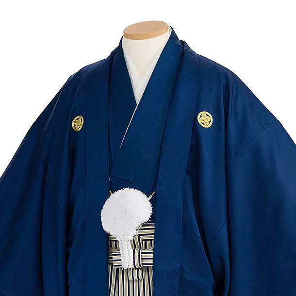 卒業式成人式袴ﾚﾝﾀﾙ165紺紋付×紺ｺﾞｰﾙﾄﾞ縞