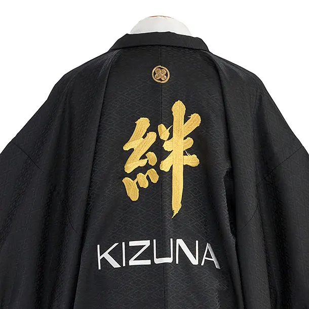 卒業式成人式袴ﾚﾝﾀﾙ181黒紋付[絆]×紺ｺﾞｰﾙ