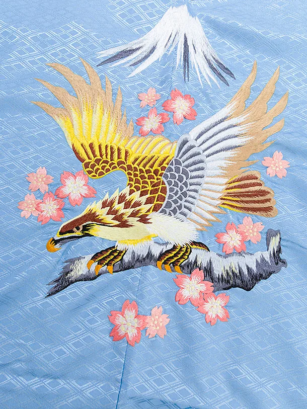 卒業式成人式袴ﾚﾝﾀﾙ190水色紋付鷹富士×金