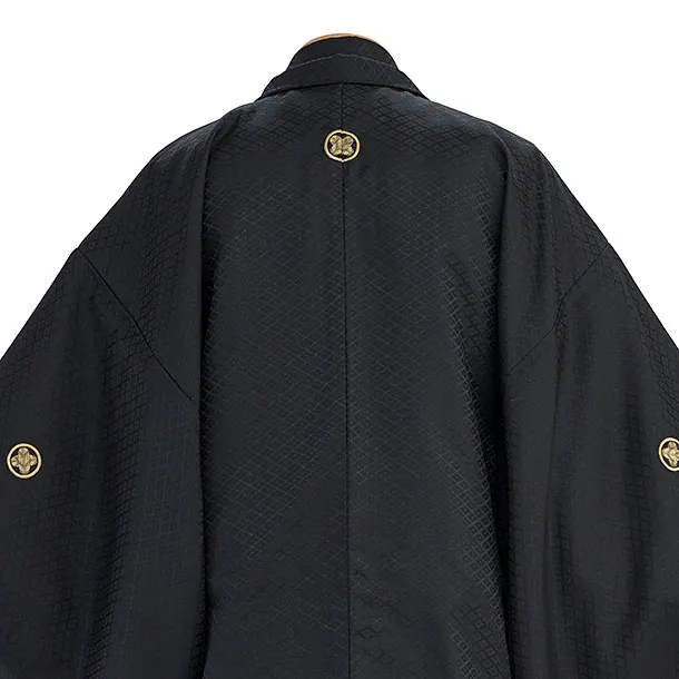 卒業式成人式袴ﾚﾝﾀﾙ193黒紋付／茶×ブルーグレー縞袴