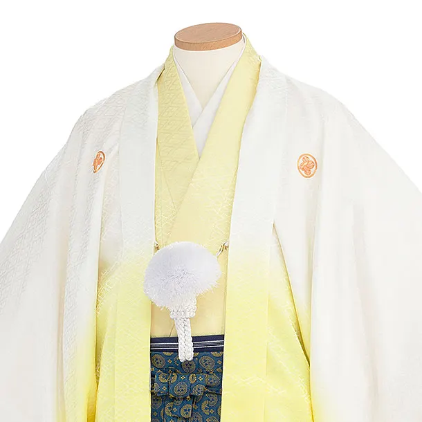 卒業式成人式袴ﾚﾝﾀﾙ194黄ぼかし紋付×紺金袴