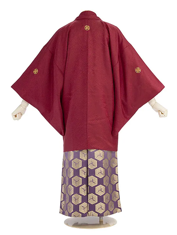 卒業式成人式袴ﾚﾝﾀﾙ197赤紋付×紫金ぼかし