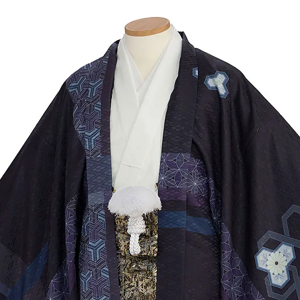 卒業式成人式袴レンタル 0240 ダークグレー 麻の葉／ゴールド袴