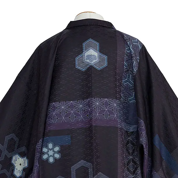 卒業式成人式袴レンタル 0240 ダークグレー 麻の葉／ゴールド袴
